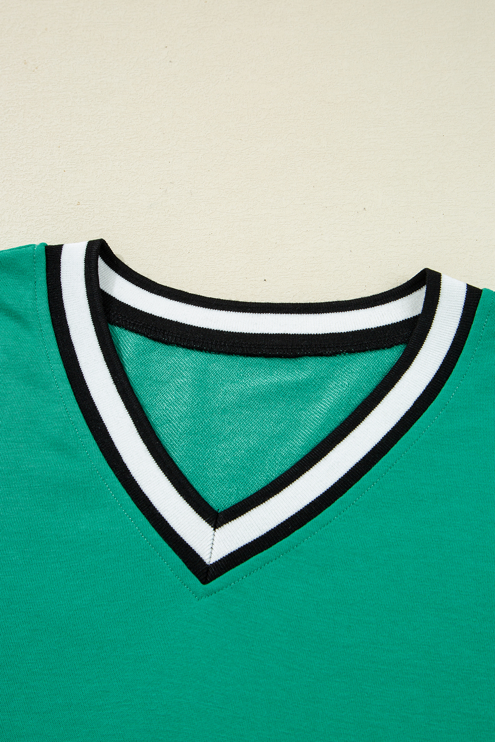 Mint Green Varsity Contrast Striped V Neck Long Sleeve T Shirt Dress with Pockets - loveforevers