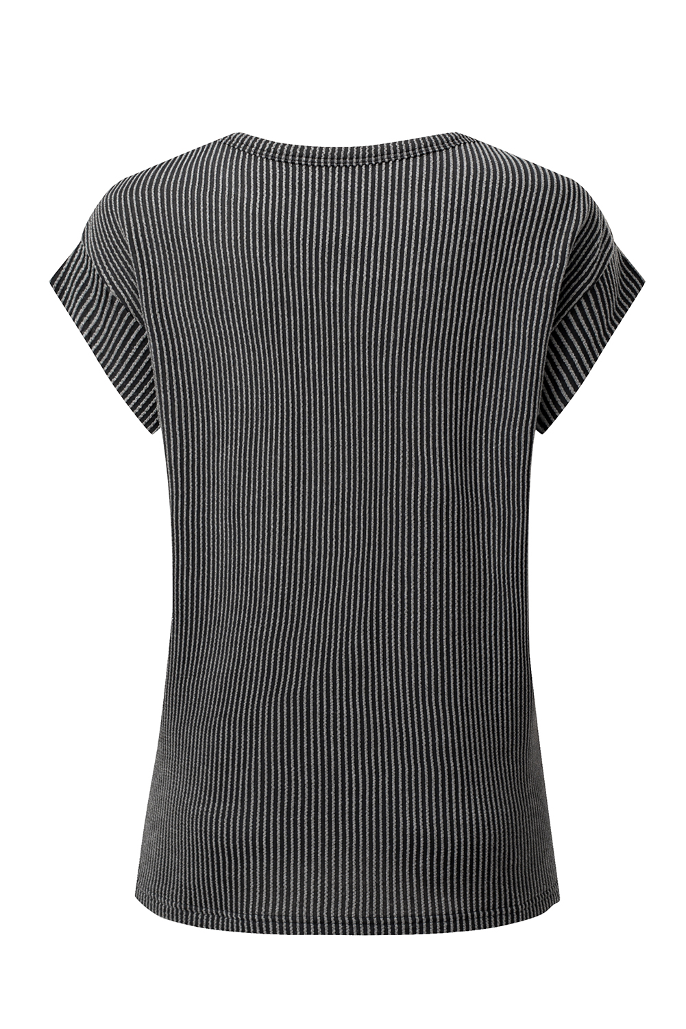 Gray Twisted Rib Wide Sleeve Crew Neck T Shirt - loveforevers