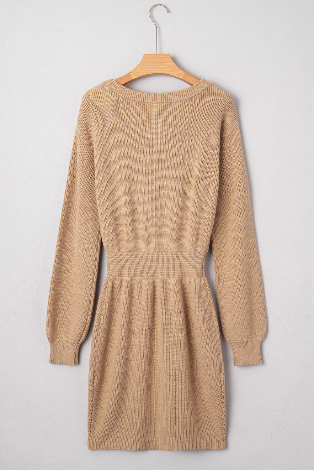 Smoke Gray Pearl Embellished Keyhole Ribbed Sweater Dress - loveforevers
