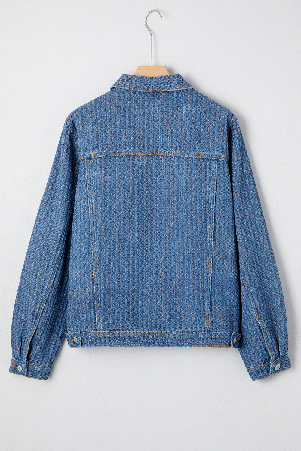 Blue Double Flap Pocket Denim Textured Button Down Jacket - loveforevers
