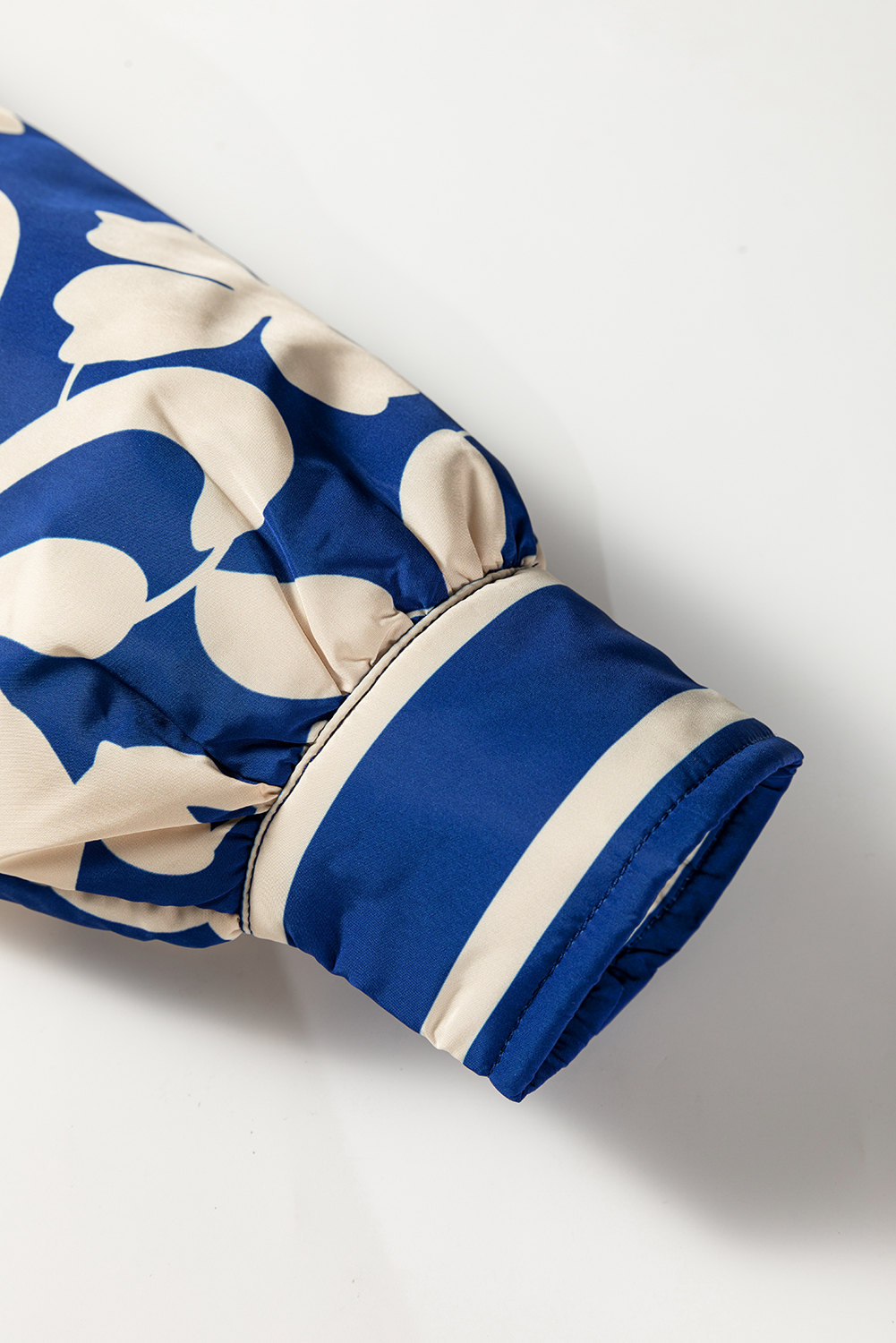Blue Flower Print Open Front Buttoned Cuffs Elegant Jacket - loveforevers