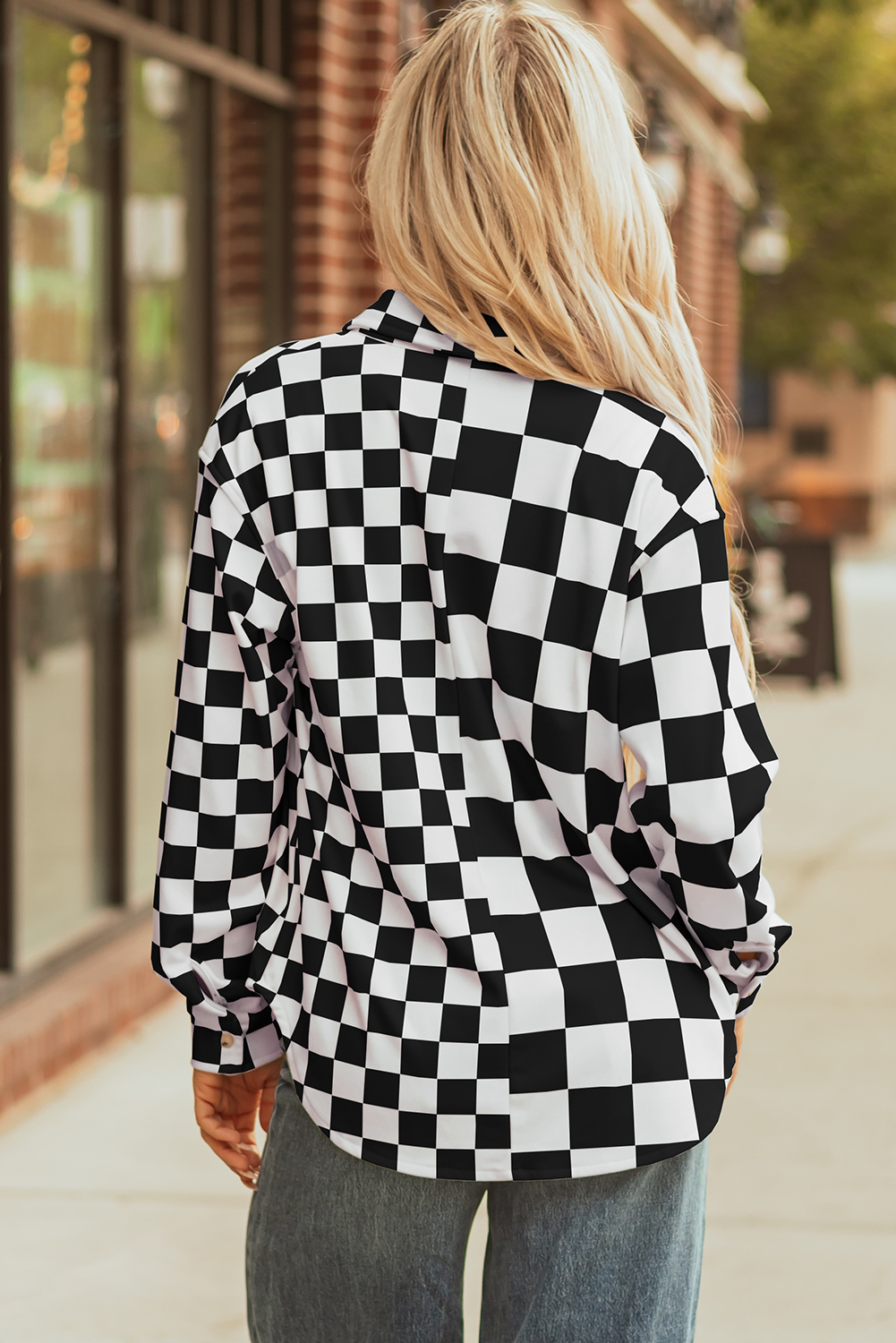 Khaki Checkerboard Flap Pocket Button Front Shacket - loveforevers