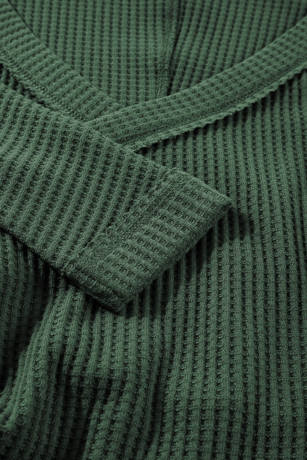 Blackish Green Waffle Knit Slim Fit Wrap V Neck Bodysuit - loveforevers
