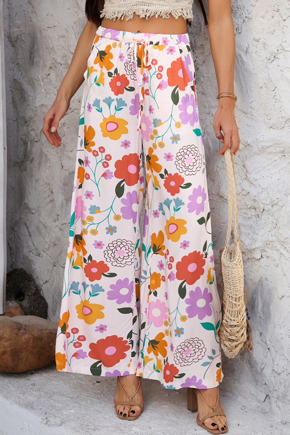 Pink Boho Print Wide Leg High Waist Casual Pants - loveforevers