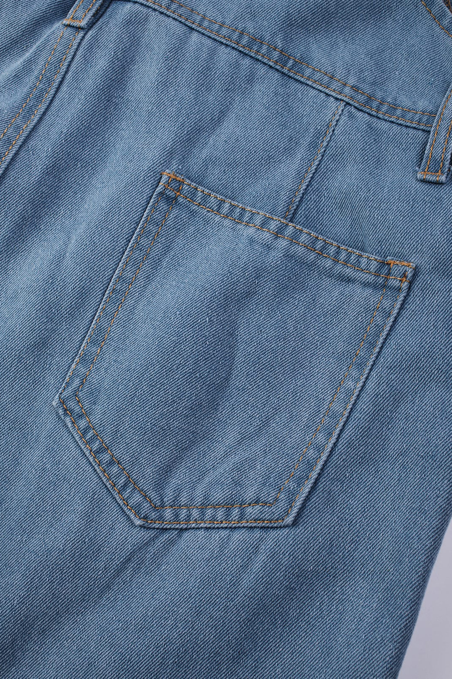 Light Blue Retro Bib Pocket Buckle Straps Casual Denim Jumpsuit - loveforevers