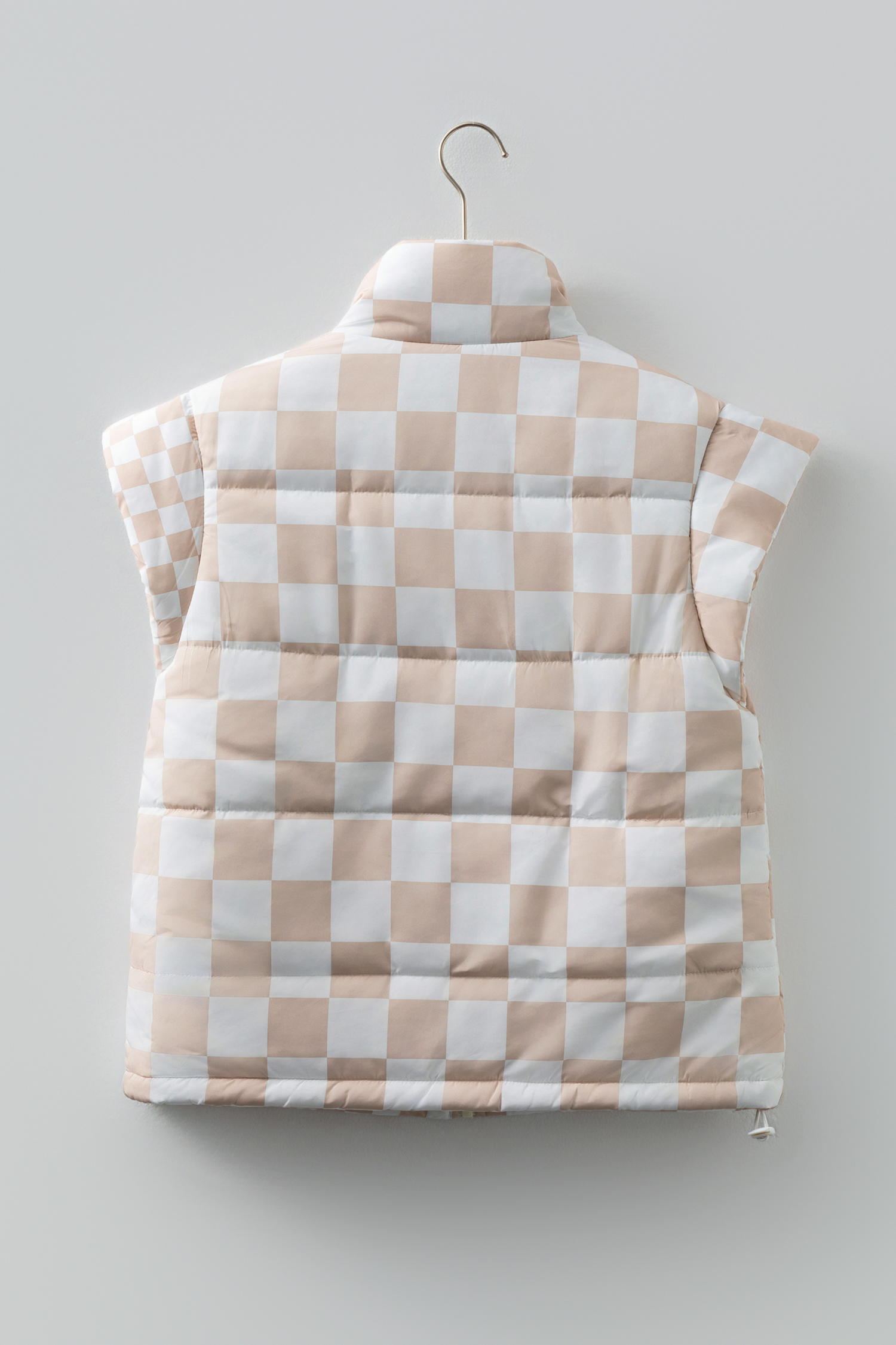 Khaki Contrast Plaid Quilted Button Zip Up Vest - loveforevers