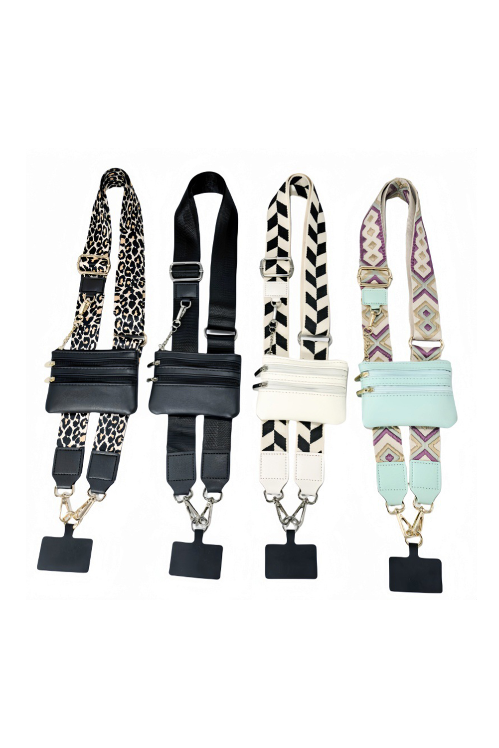 Sea Green Geometric Printed Phone Strap And Detachable Zipped Pouch - loveforevers