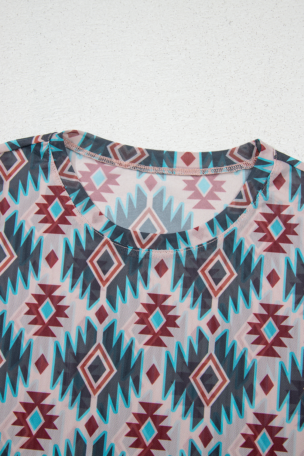 Blue Western Aztec Print Mesh Slim T Shirt - loveforevers