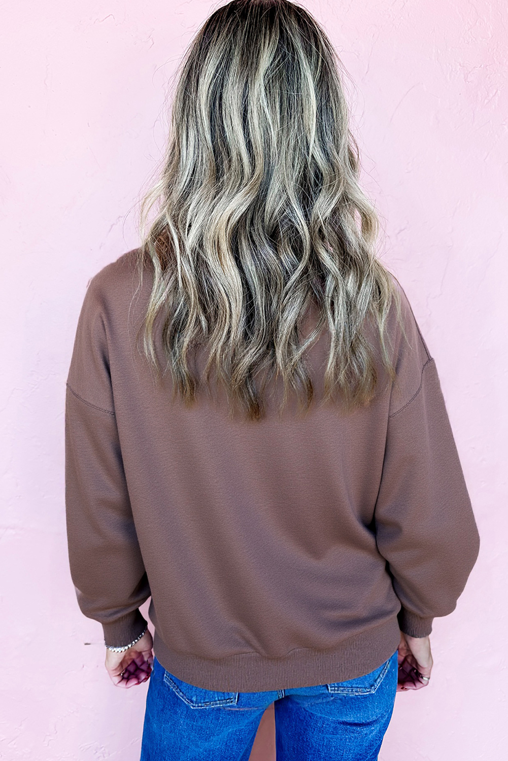 Dark Khaki Contrast Terry Bow Pattern Drop Shoulder Sweatshirt - loveforevers