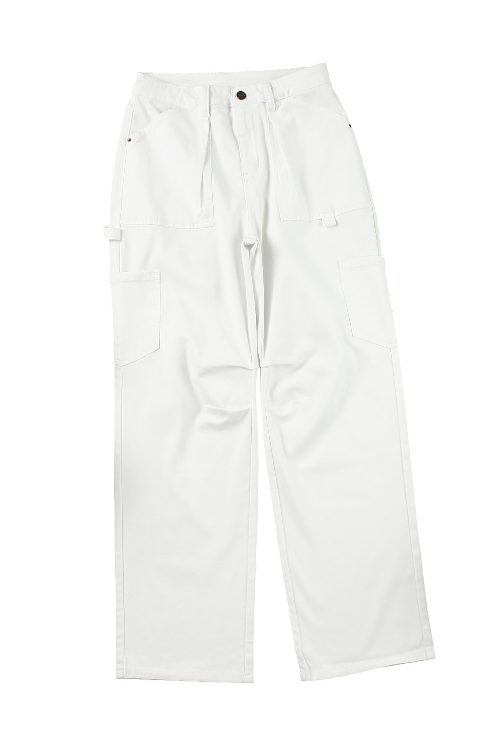 White High Waist Straight Leg Cargo Pants with Pockets - loveforevers