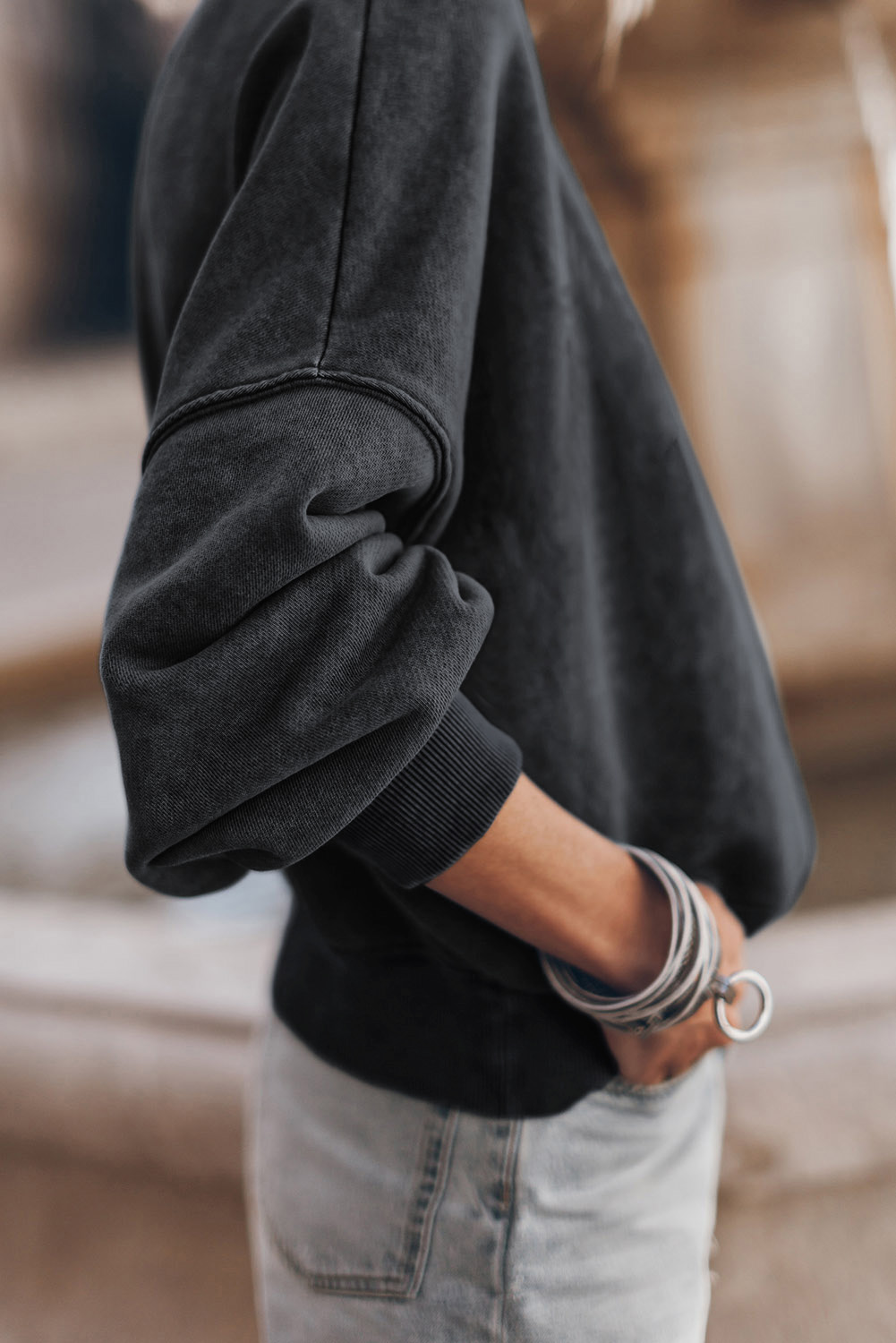 Brown Drop Shoulder Crew Neck Pullover Sweatshirt - loveforevers
