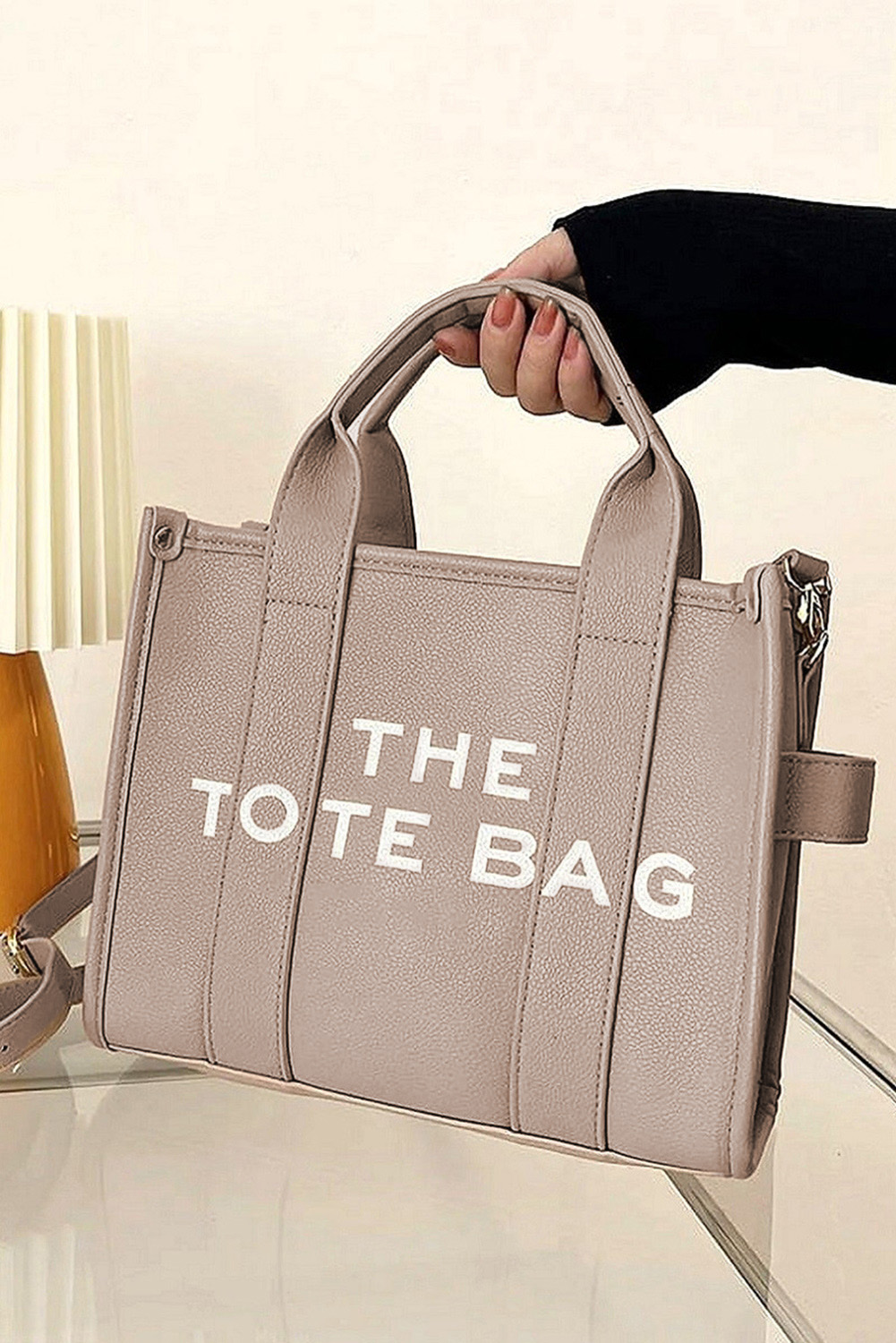 Khaki THE TOTE BAG PU Leather Large Shoulder Bag - loveforevers
