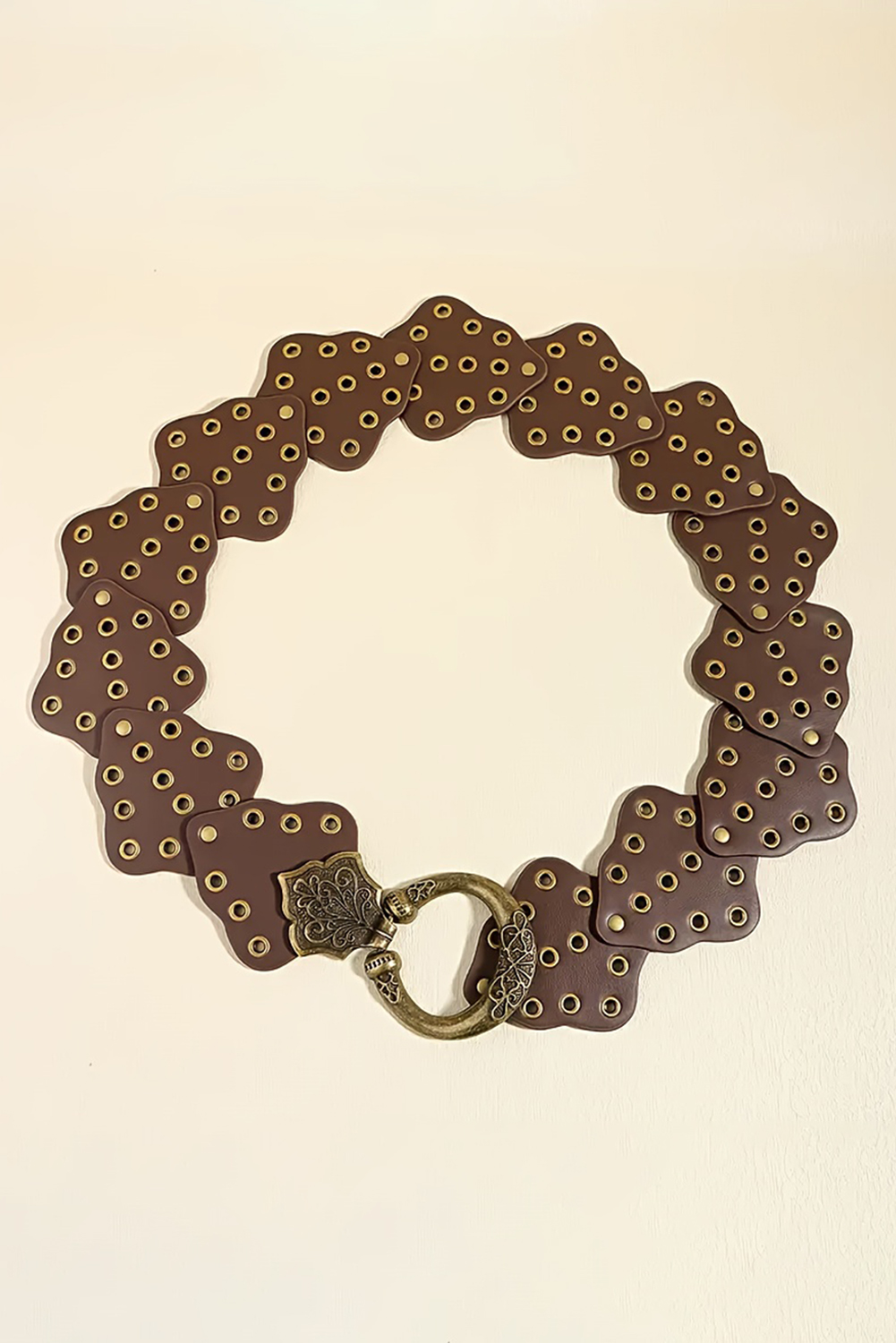 Chestnut Y2K Antique Bronze Circle Grommet Detail Western Leather Belt - loveforevers