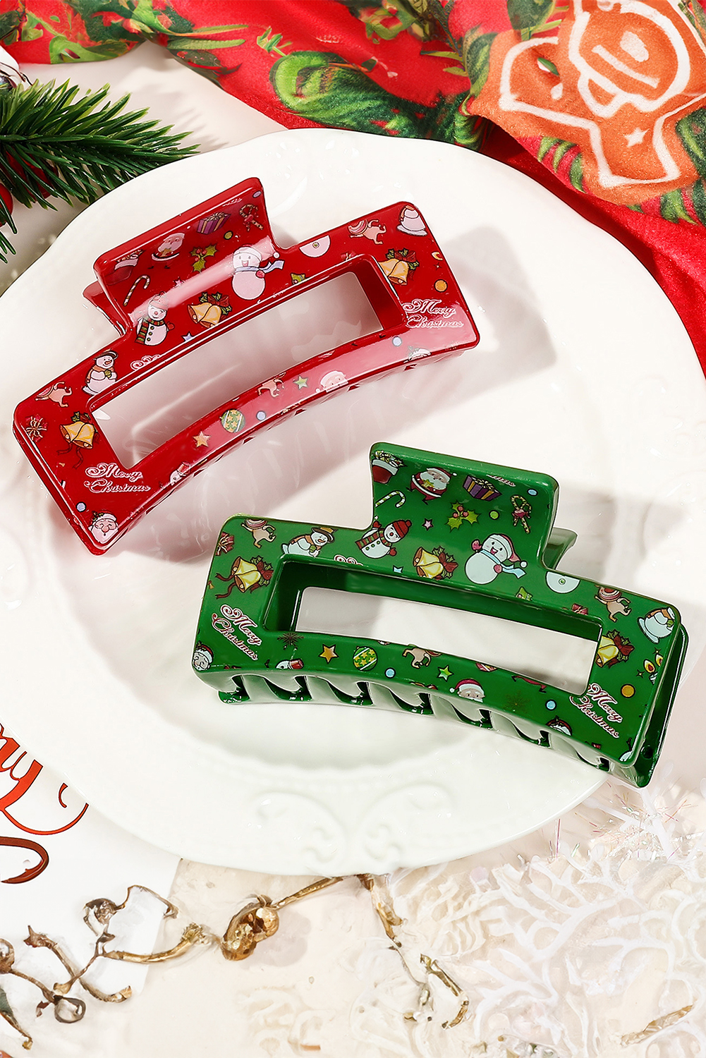 Racing Red Cartoon Christmas Pattern Print Hollow Out Hair Clip - loveforevers