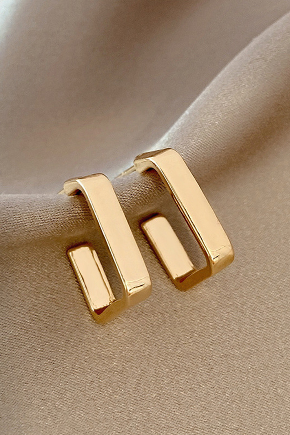 Gold Square Hook Plated Alloy Stud Earrings - loveforevers