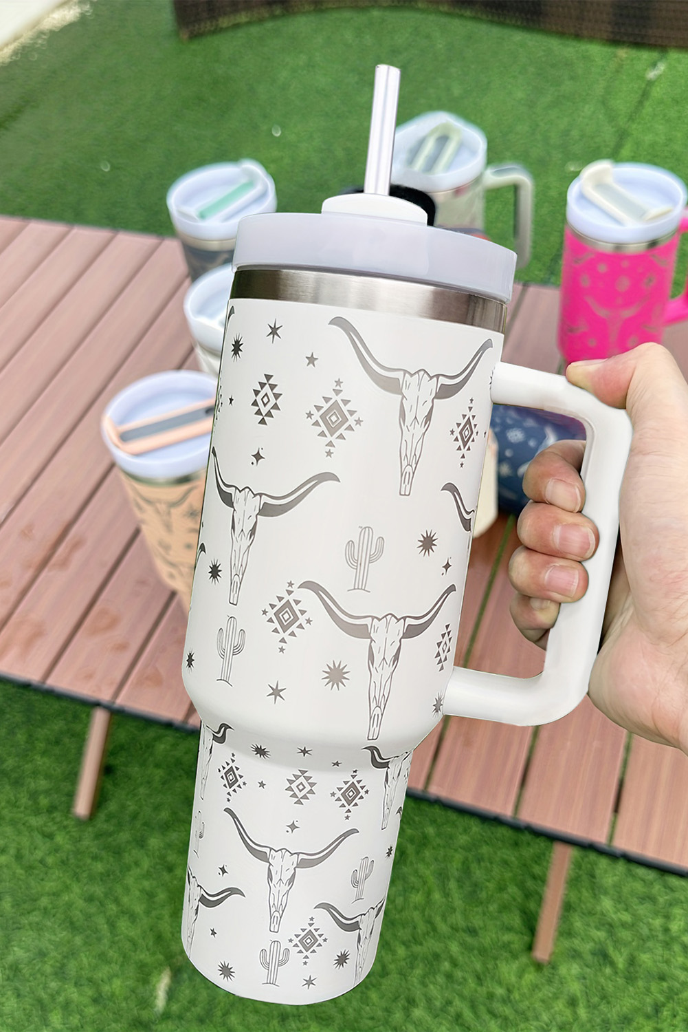 White Western Horn Stainless Steel Thermos Cup 40oz - loveforevers