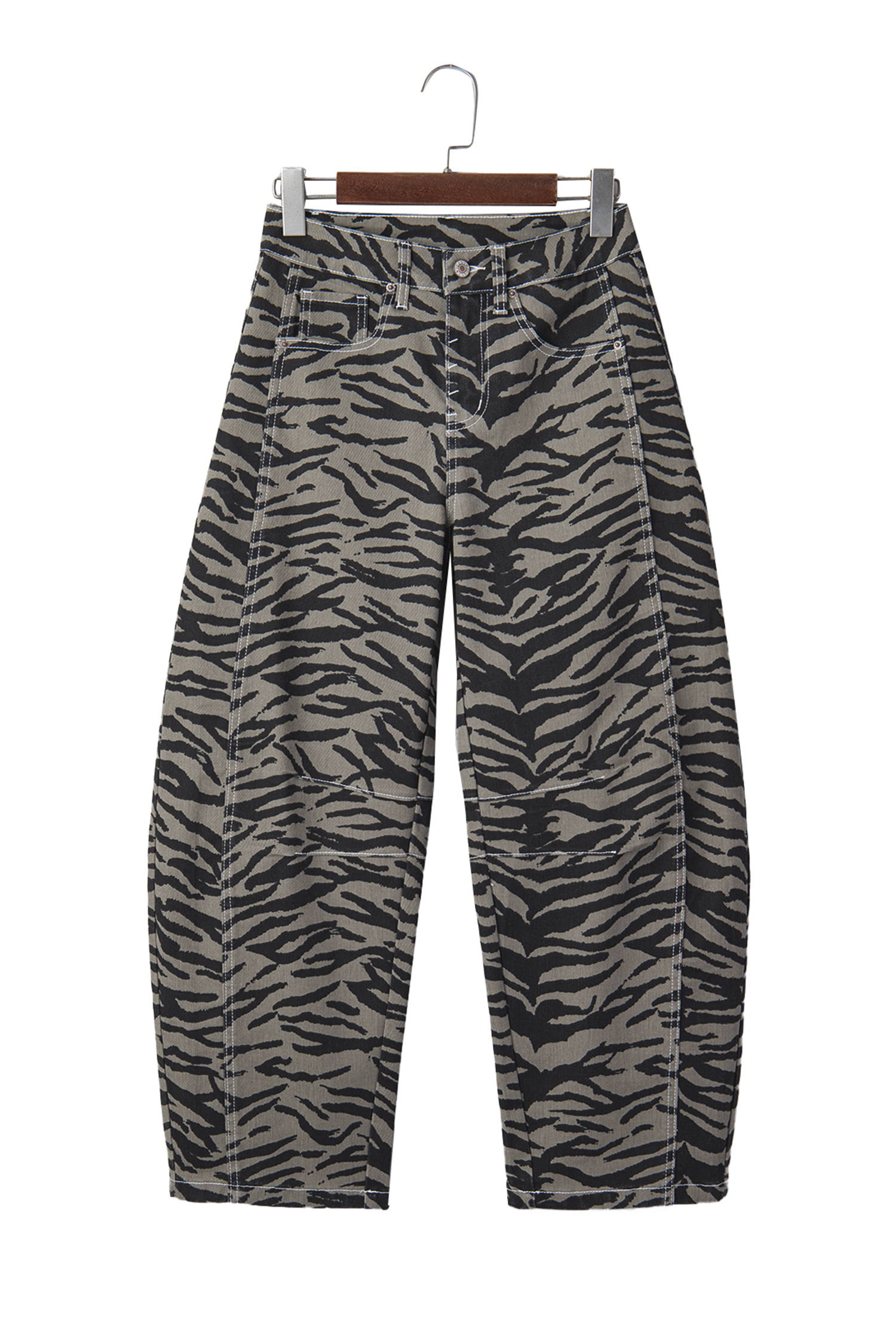 Gray Zebra Stripe Printed Wide Leg Jeans - loveforevers