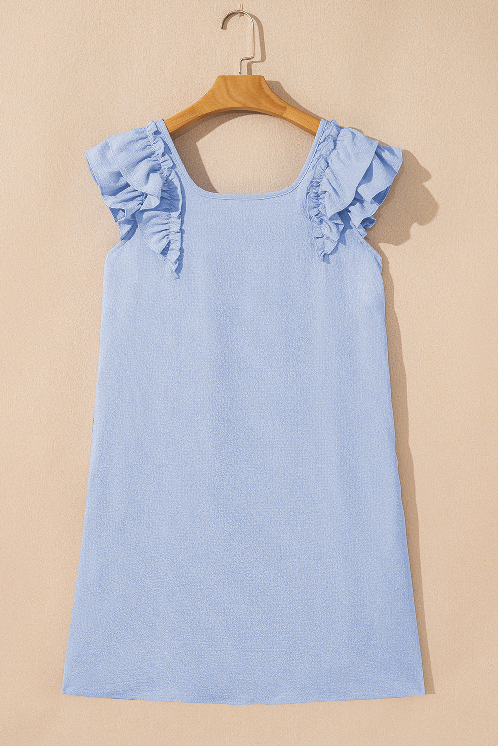 Beau Blue Textured Bow Knot Frilled Butterfly Sleeve Blouse - loveforevers