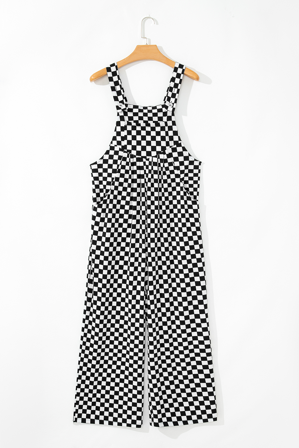 Black Checkered Print Pocketed Wide Leg Jumpsuit - loveforevers