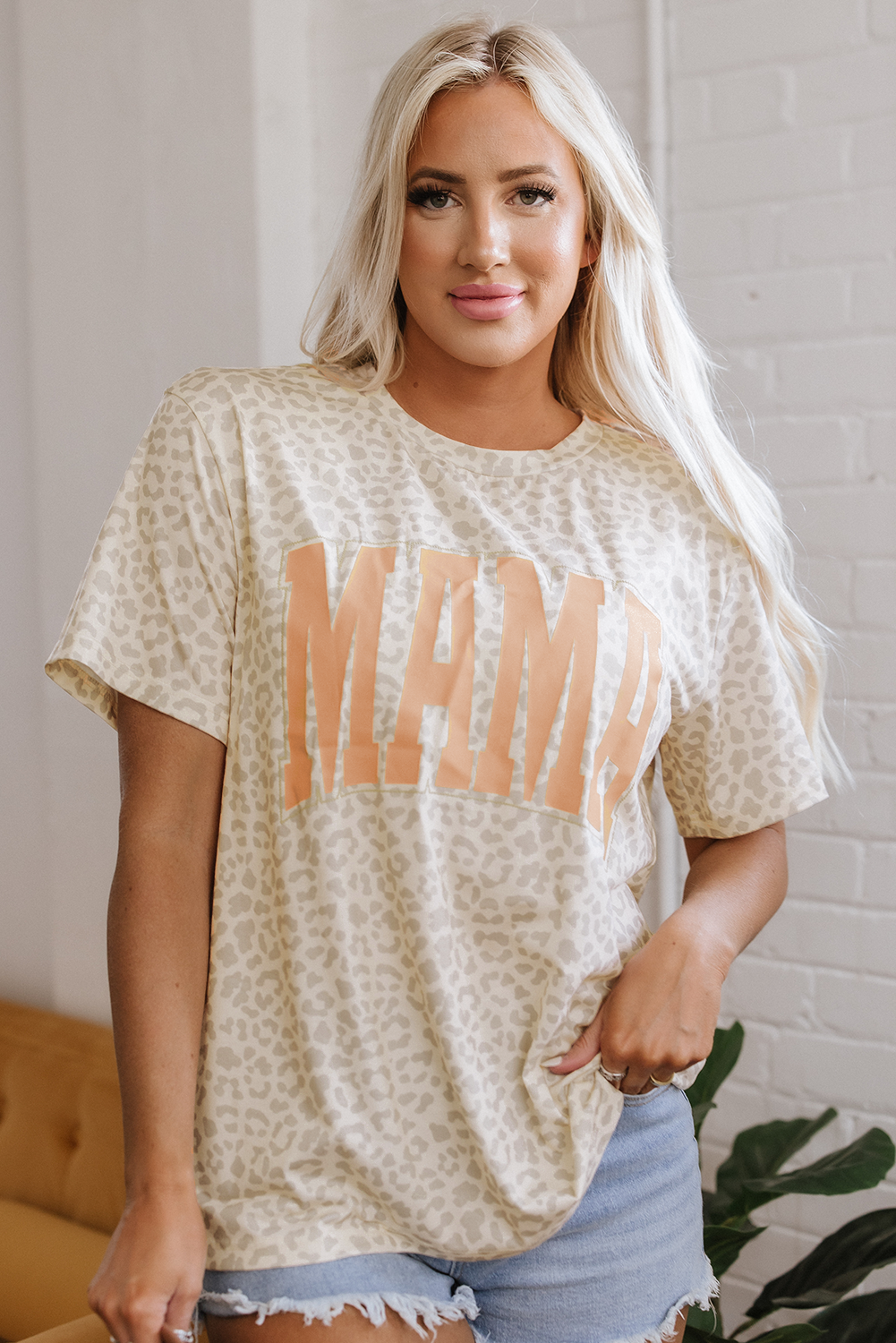 Yellow MAMA Letter Graphic Leopard Loose Tee - loveforevers