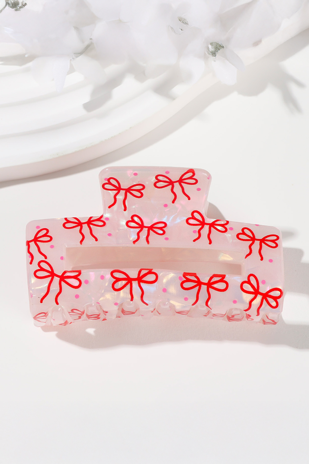 Racing Red Bow Knot Print Cut Out Square Hair Claw Clip - loveforevers