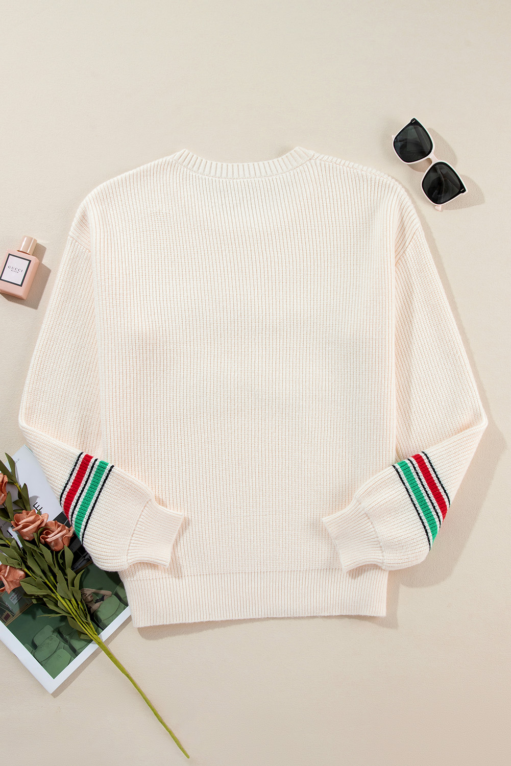 Beige Tinsel Holly Jolly Graphic Classic Sweater - loveforevers