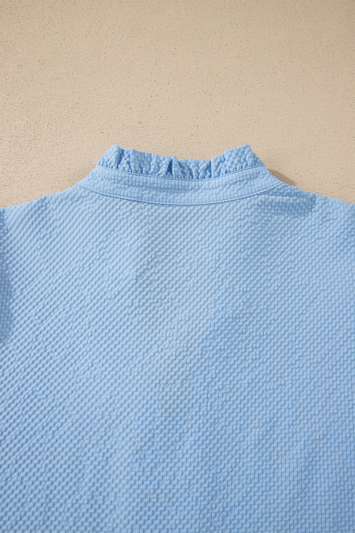 Beau Blue Flower Embroidered Puff Sleeve Split Neck Textured Blouse - loveforevers