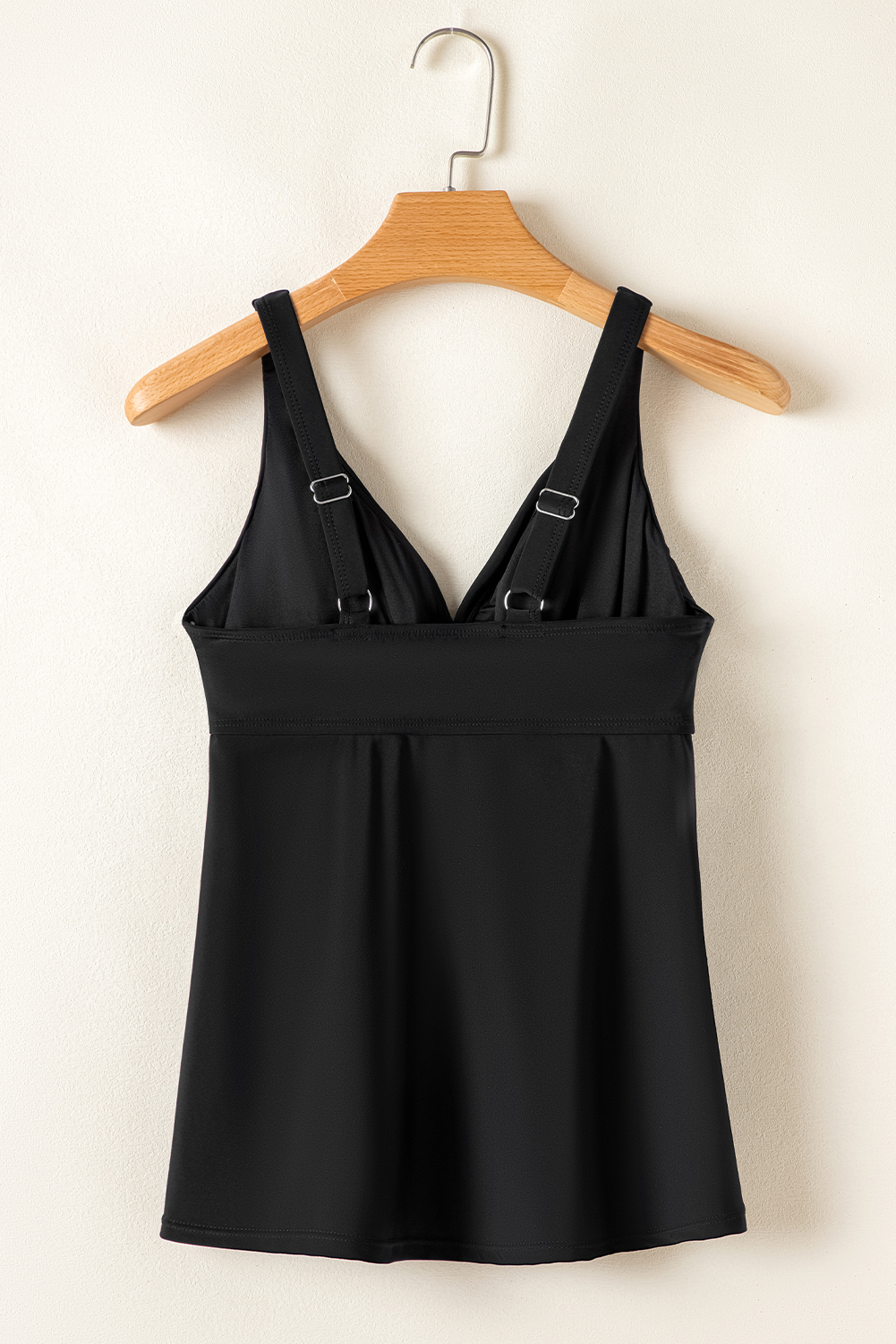 Black Crossed V Neck Adjustable Strap Babydoll Tankini Top - loveforevers