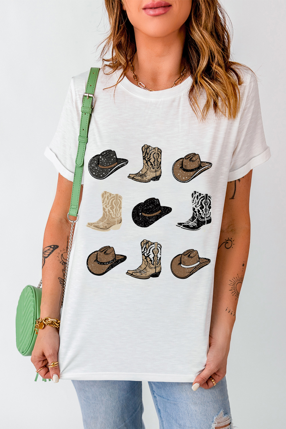 White Cowboys Boots Western Fashion Print T Shirt - loveforevers
