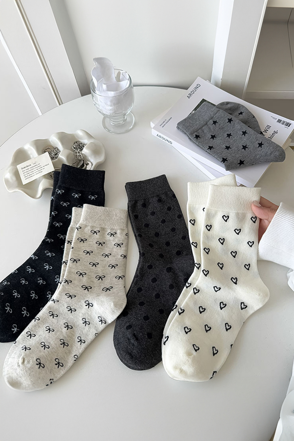 Black Bow Knots Ribbed Edge Crew Socks - loveforevers