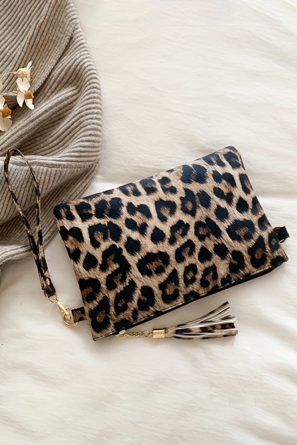Chestnut Leopard/Cow Print Wrist Strap Zipped Wallet - loveforevers