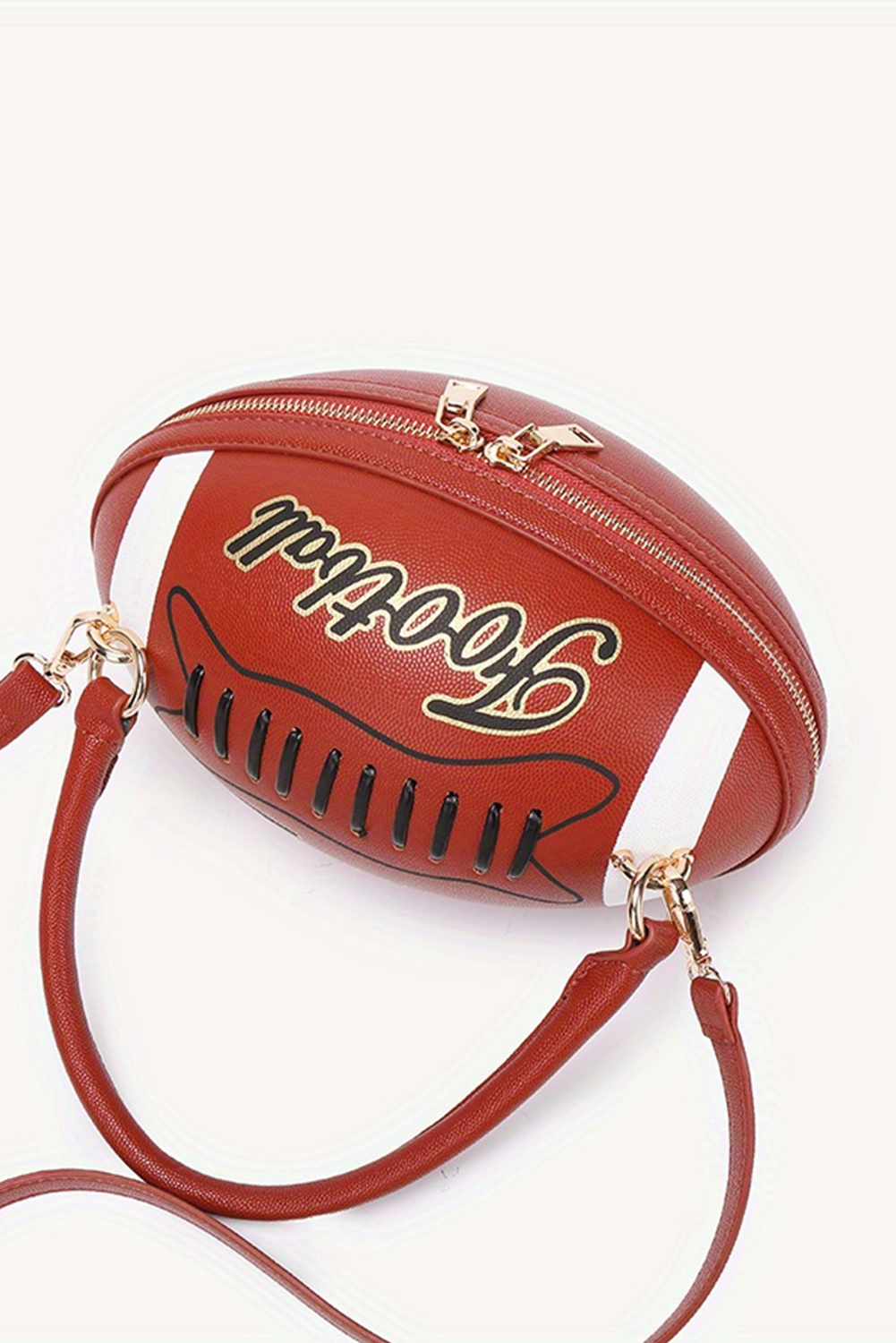 Chestnut Faux Leather Football Spherical Hand Bag - loveforevers
