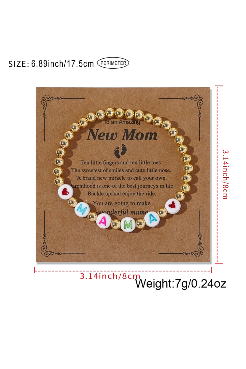 Gold MAMA Heart Beaded Elastic Bracelet - loveforevers