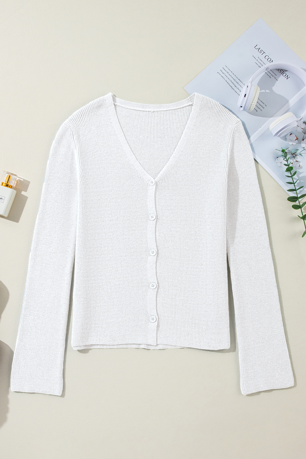 Moss Green Lightweight Ribbed Knit Button Front V Neck Cardigan - loveforevers