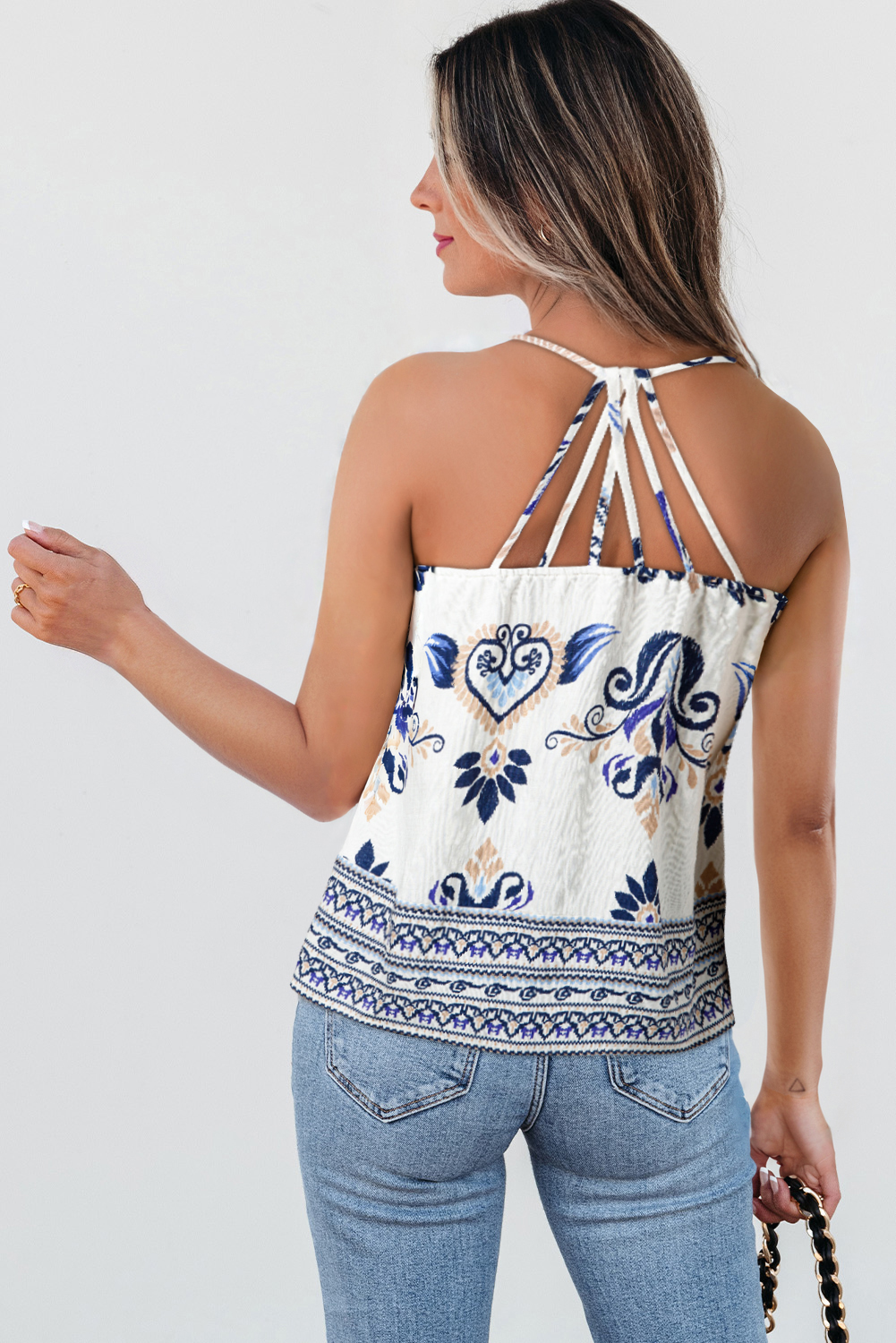 Blue Bohemian Fashion Print Spaghetti Straps Loose Tank - loveforevers