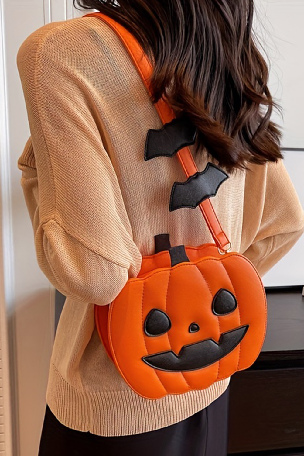 Carrot Devilish Halloween Pumpkin PU Leather Stitched Shoulder Bag - loveforevers