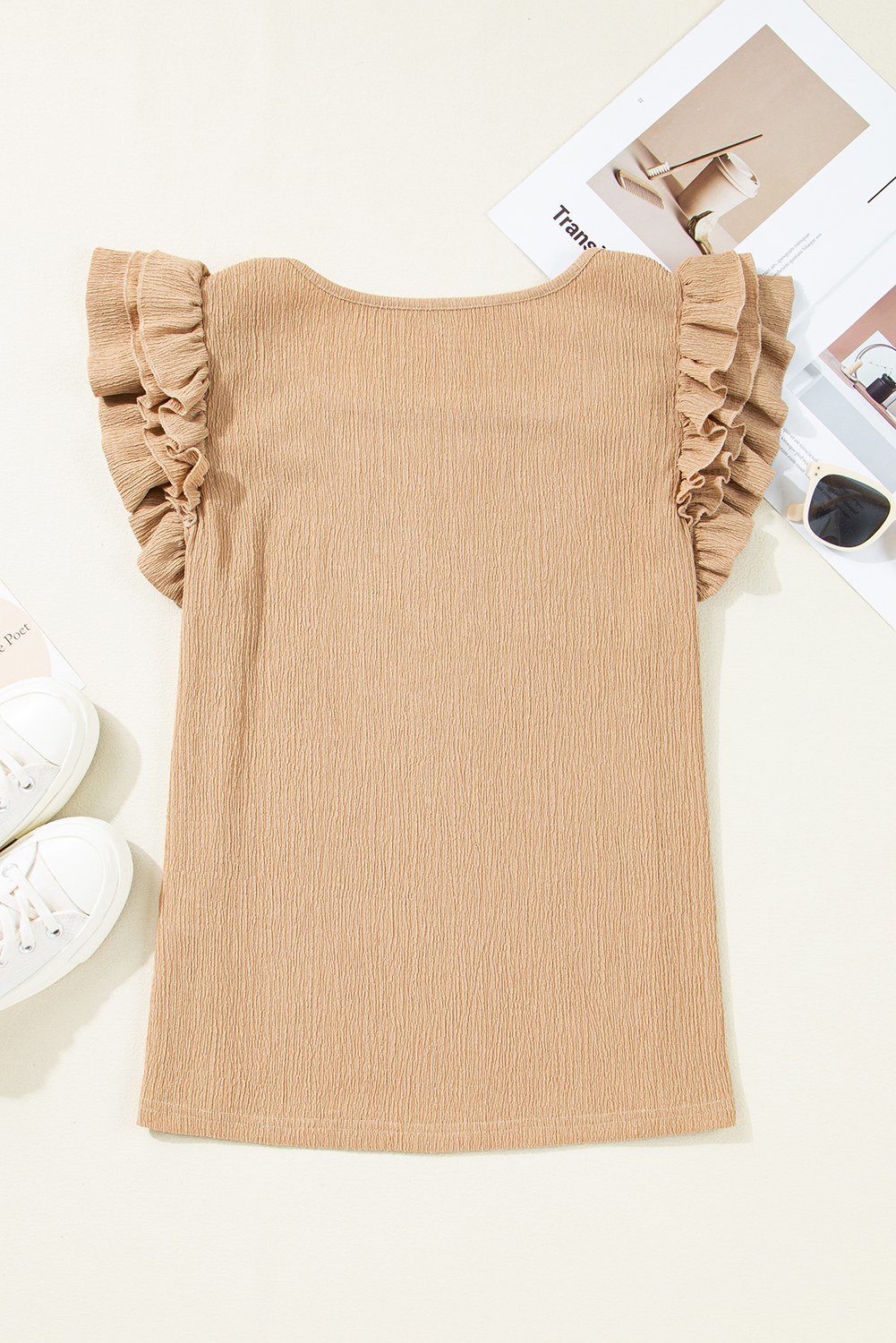 Smoke Gray Ruffled Tiered Sleeve Square Neck Textured Top - loveforevers