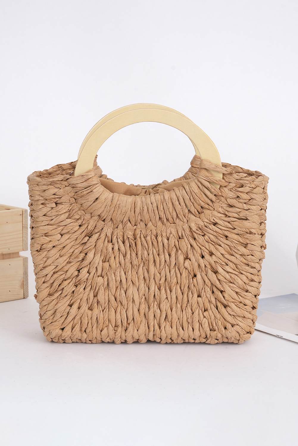 Camel Retro Straw Woven Handle Bag - loveforevers