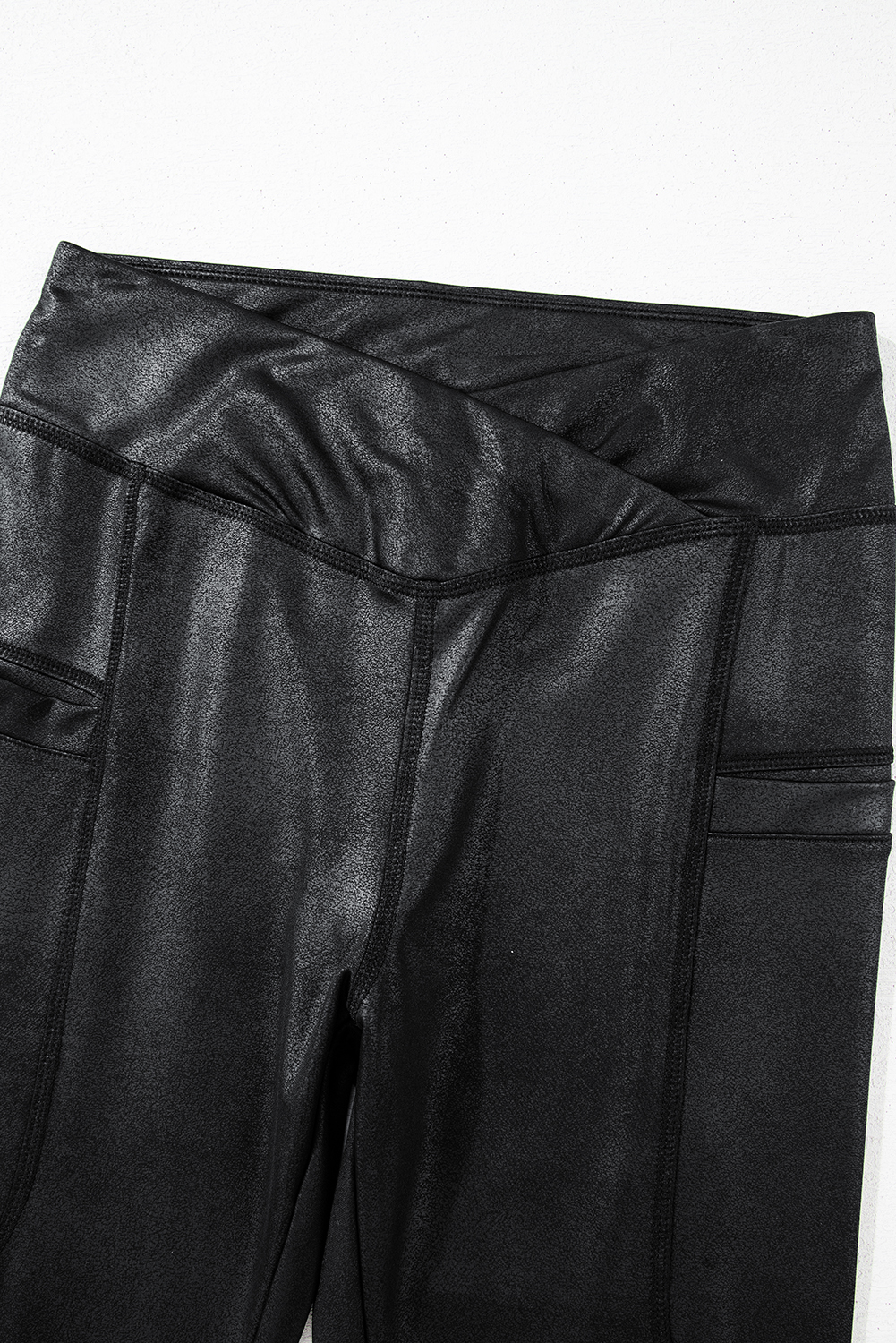 Black V Crossover High Waist Pocketed Leggings - loveforevers