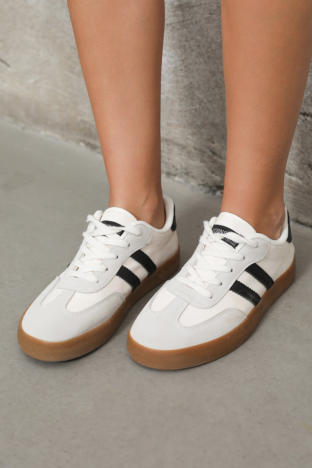 White Striped Lace-up Flat Sneakers - loveforevers