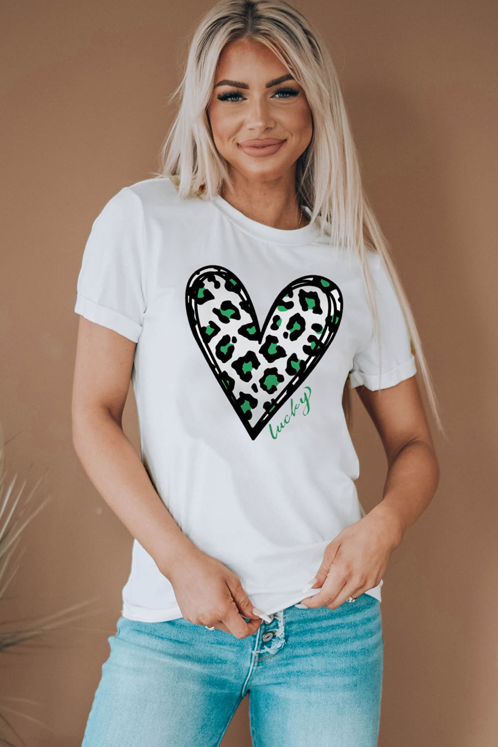 White Lucky Leopard Heart Print St Patricks Day T Shirt - loveforevers