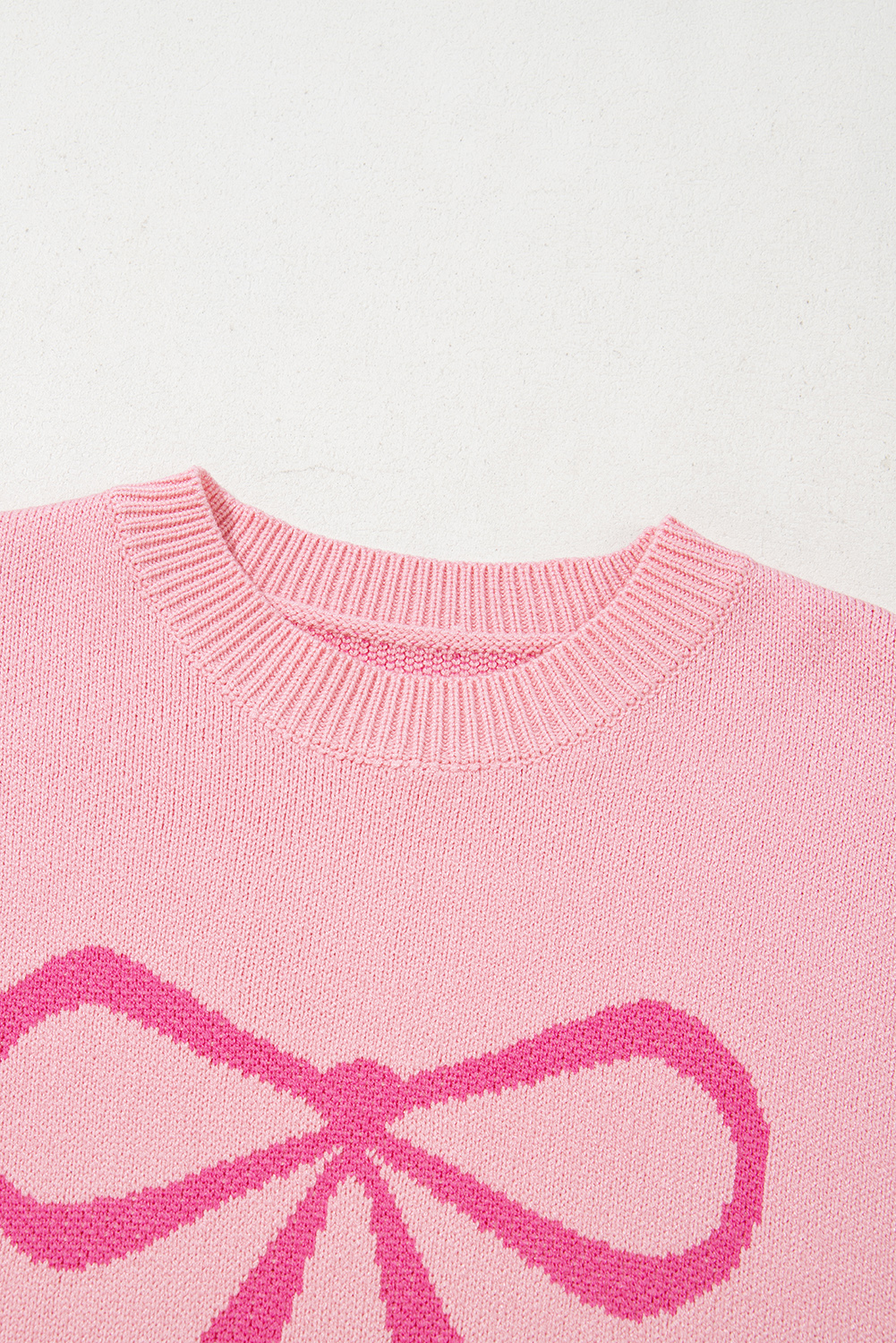Pink Bow Graphic Drop Shoulder Round Neck Sweater - loveforevers