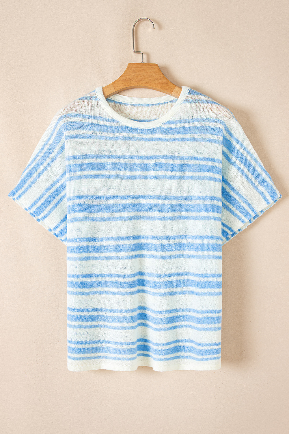 Sky Blue Stripe Boxy Fit Wide Sleeve Sweater T Shirt - loveforevers