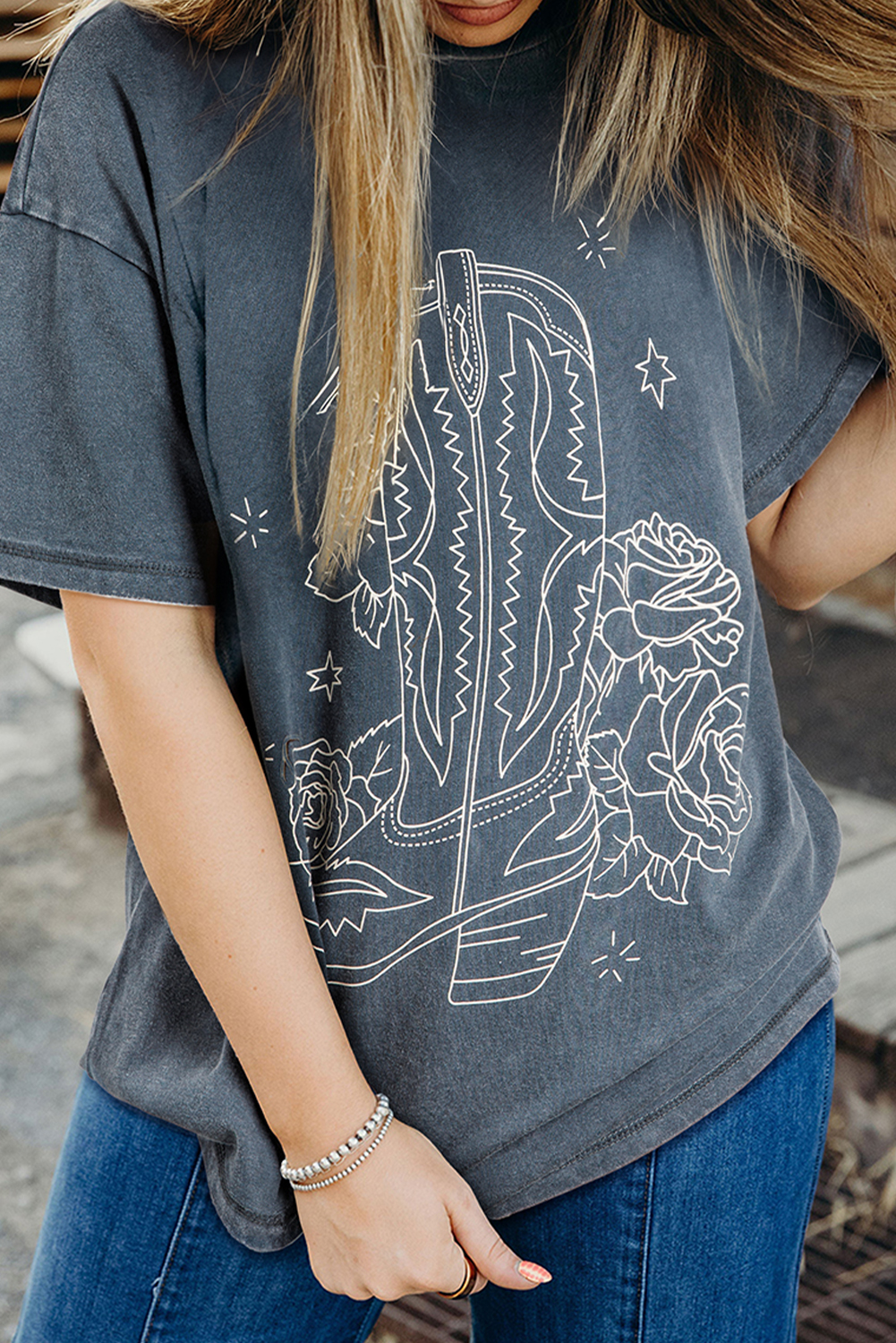 High-Rise Western Cowboy Boots Graphic Tee - loveforevers