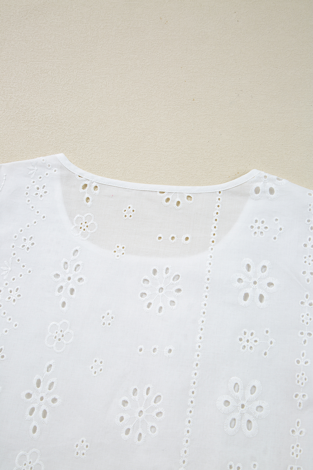 White Eyelet Embroidered Smocked Cuff Sheer Blouse - loveforevers