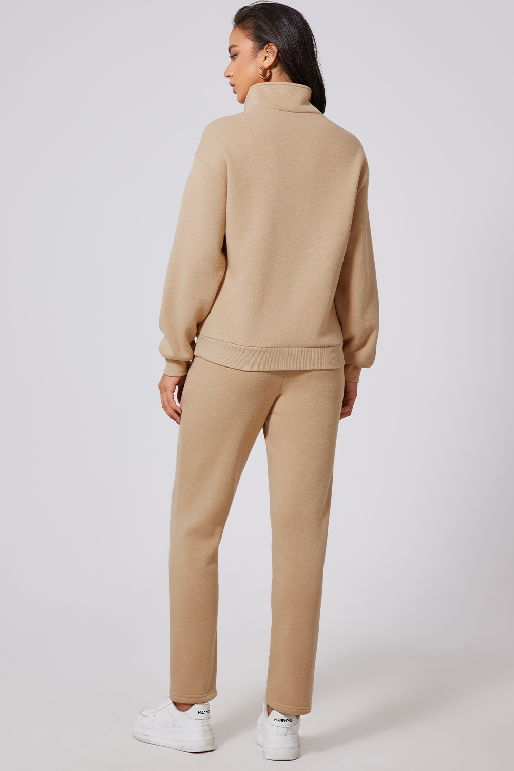 Parchment Solid Half Button Sweatshirt and High Waist Sweatpants Set - loveforevers