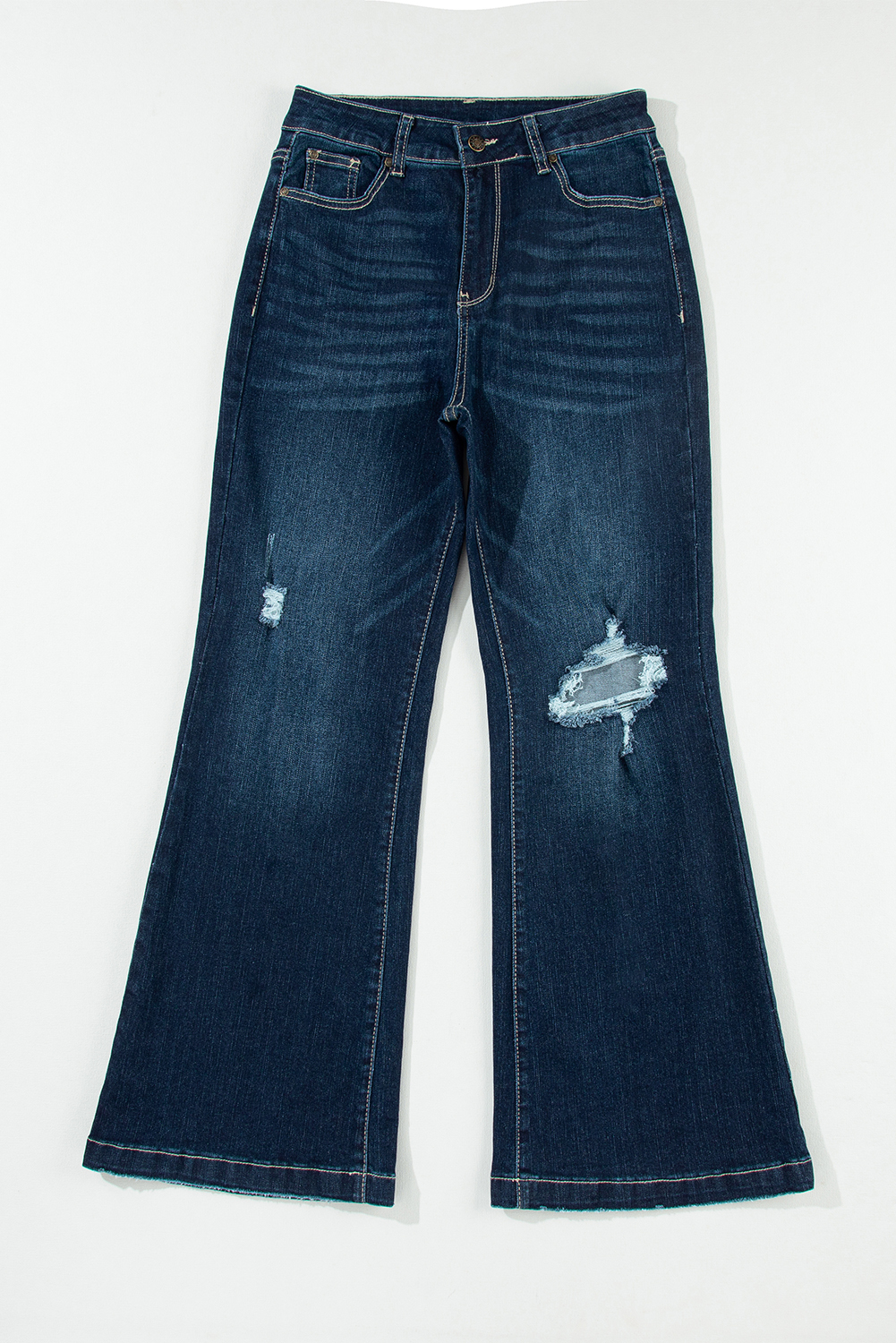 Real Teal High Rise Ripped Bell Bottom Jeans - loveforevers