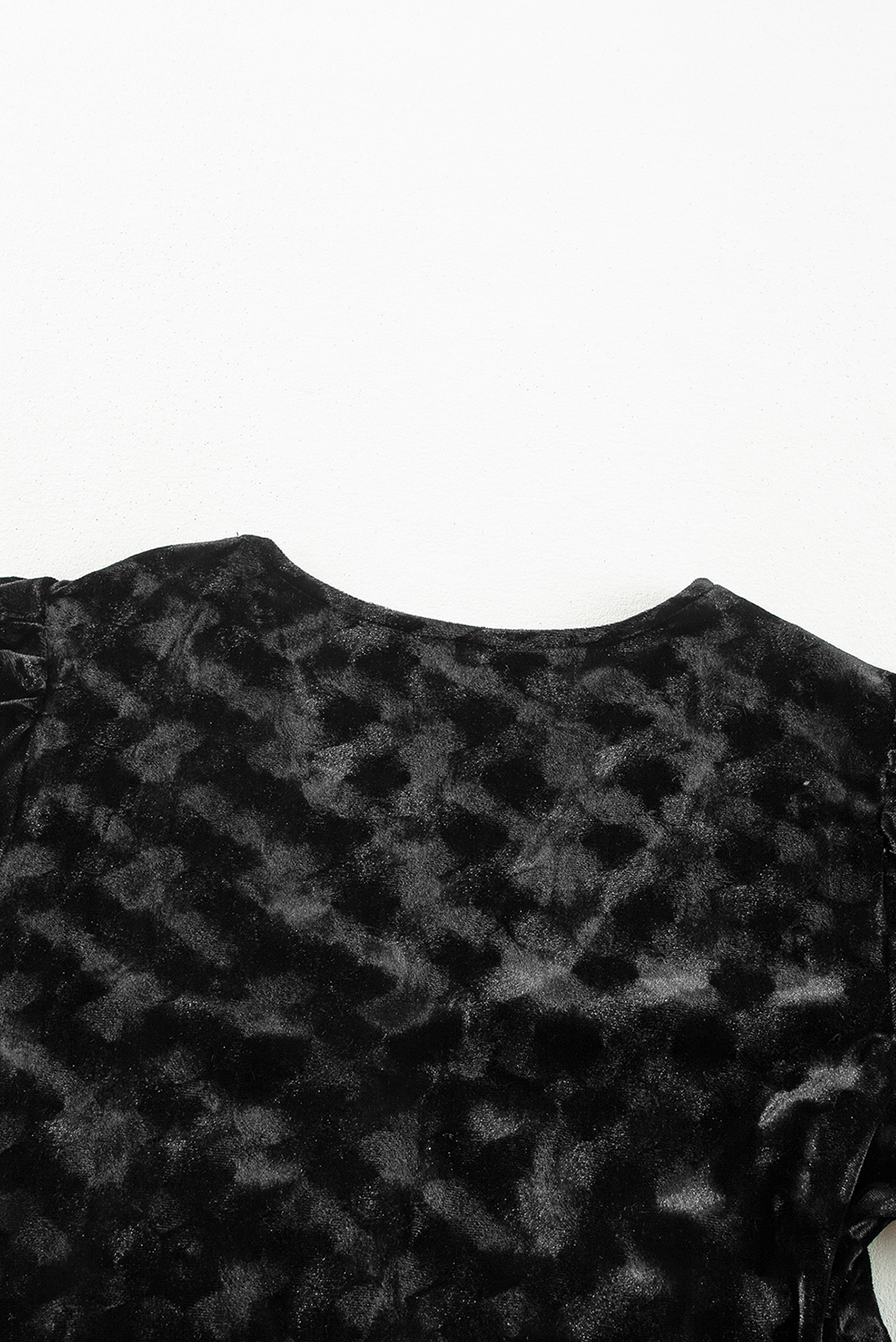 Black Textured V Neck Balloon Sleeve Velvet Mini Dress - loveforevers