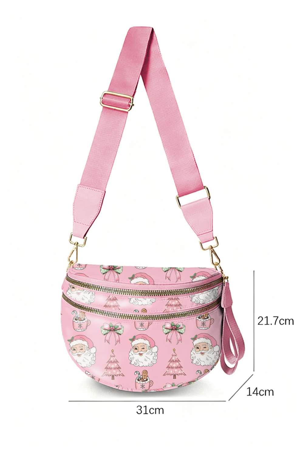 Fiery Red Christmas Theme Double Zip PU Leather Crossbody Bag - loveforevers