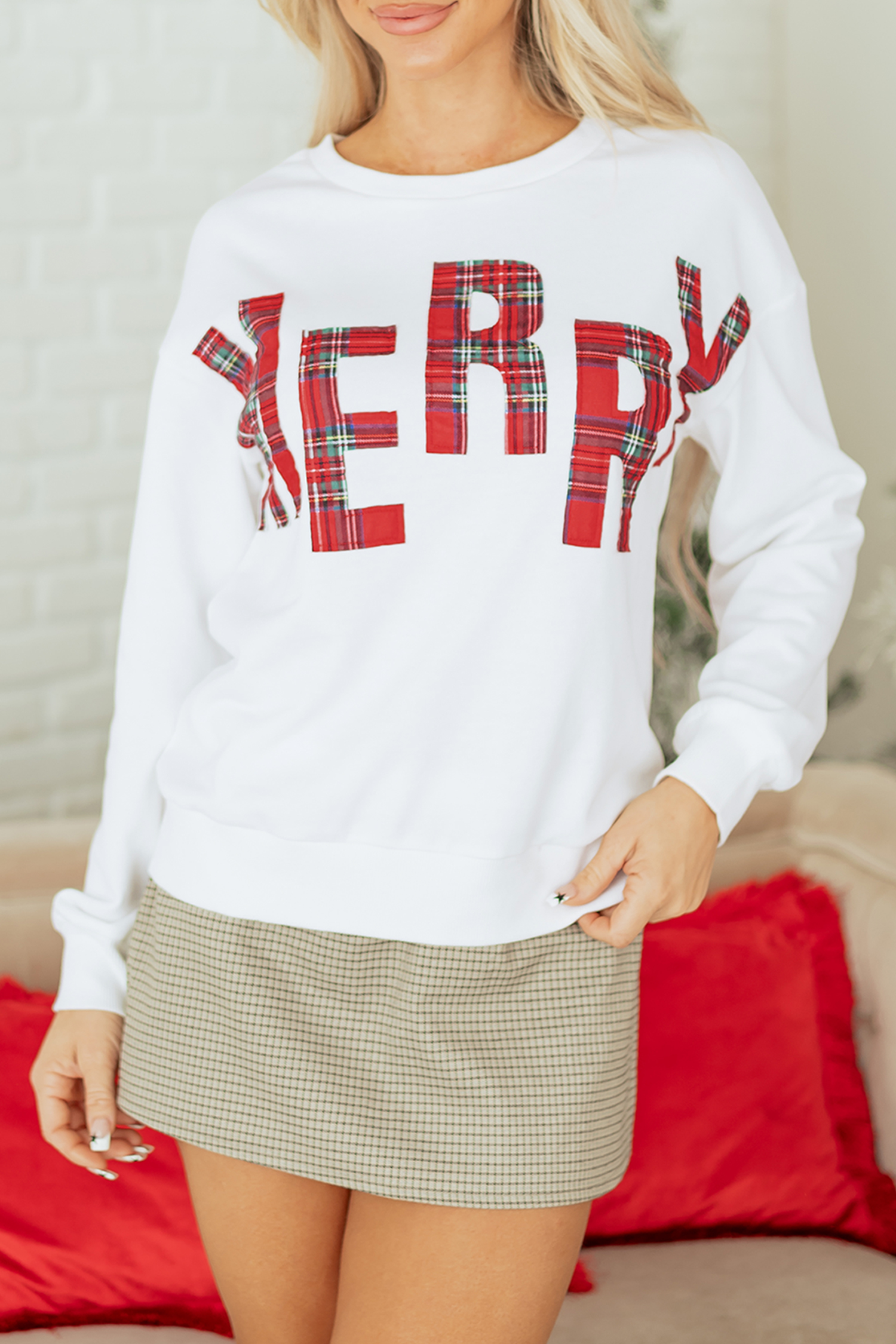 White Plaid MERRY Christmas Vacation Sweatshirt - loveforevers